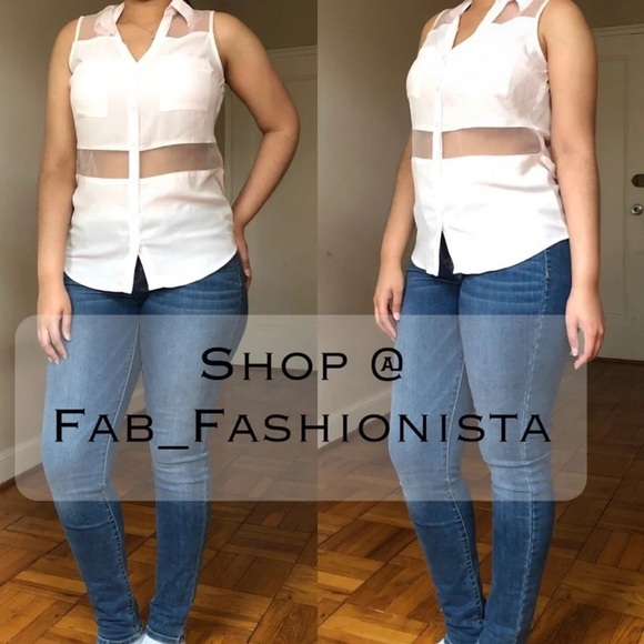 Express White Sleeveless Button Down Shirt - Picture 6 of 6